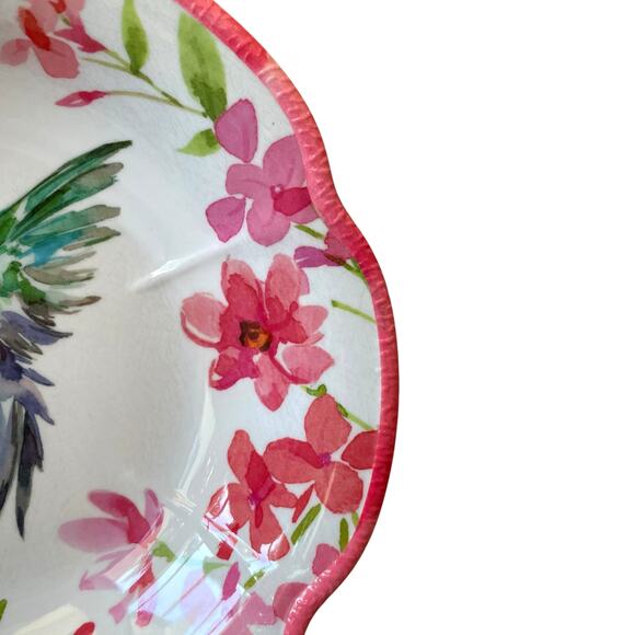 SOHO LOFT Hummingbird Pink Floral Melamine Salad Bowls 8in Set of 4 Spring NEW - Picture 6 of 15